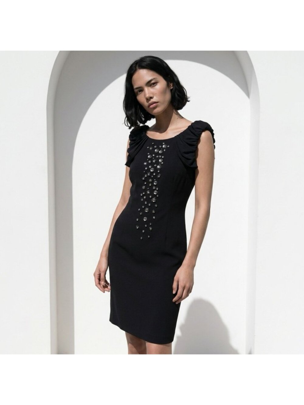 Anne Klein Black Lined Beaded Cocktail Dress